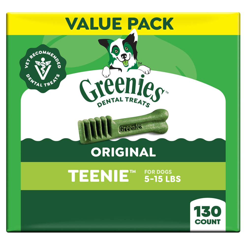 Greenies Teenie size pack shot showing original flavor for daily dental care