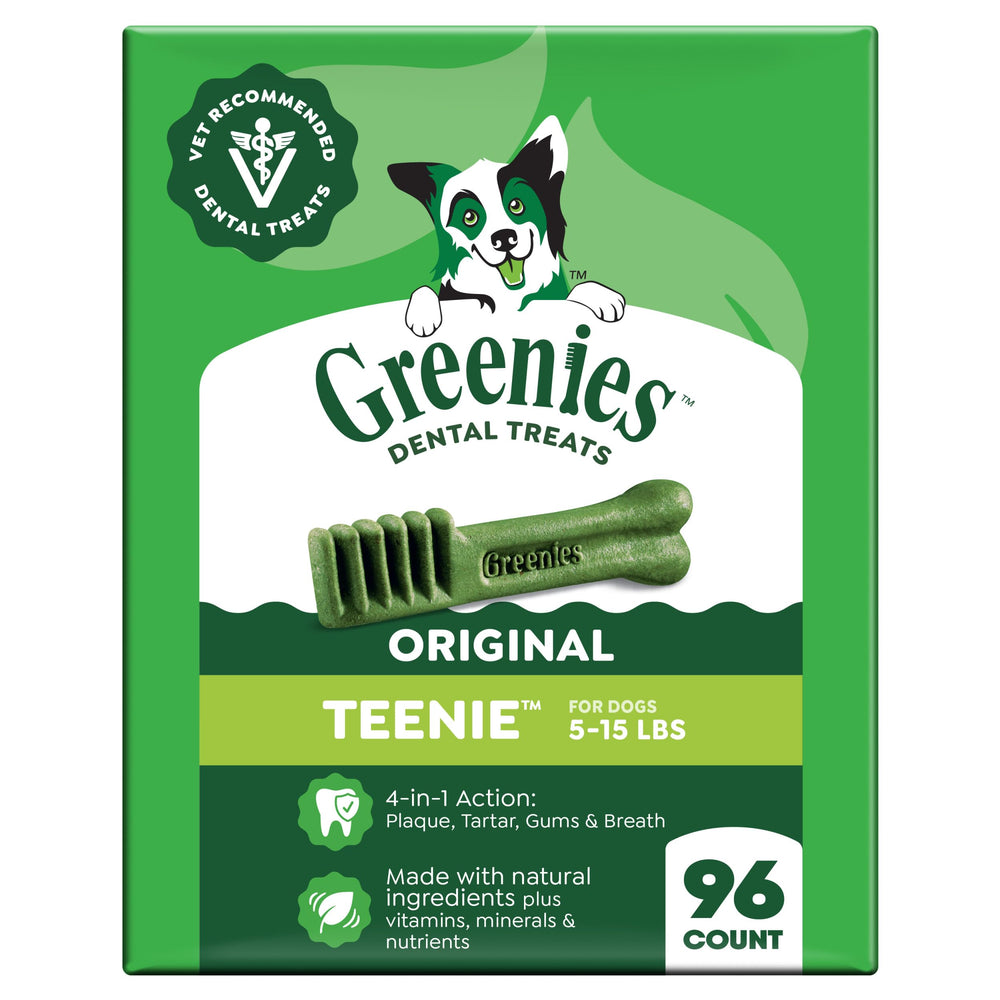 Greenies Teenie Size Original dog treats in 27 oz pack for small dogs.