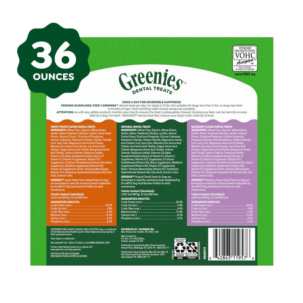 Greenies variety pack label highlights 3 x 12 oz