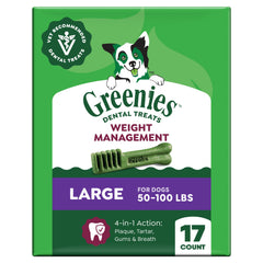 Greenies veterinarian-recommended dental chew for large dogs cleans teeth.