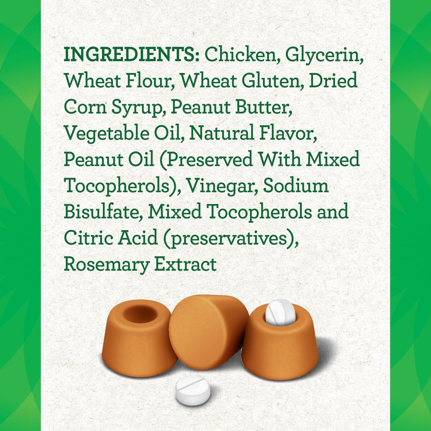 Greenies vitamin C and E enrichment highlights added nutrients.