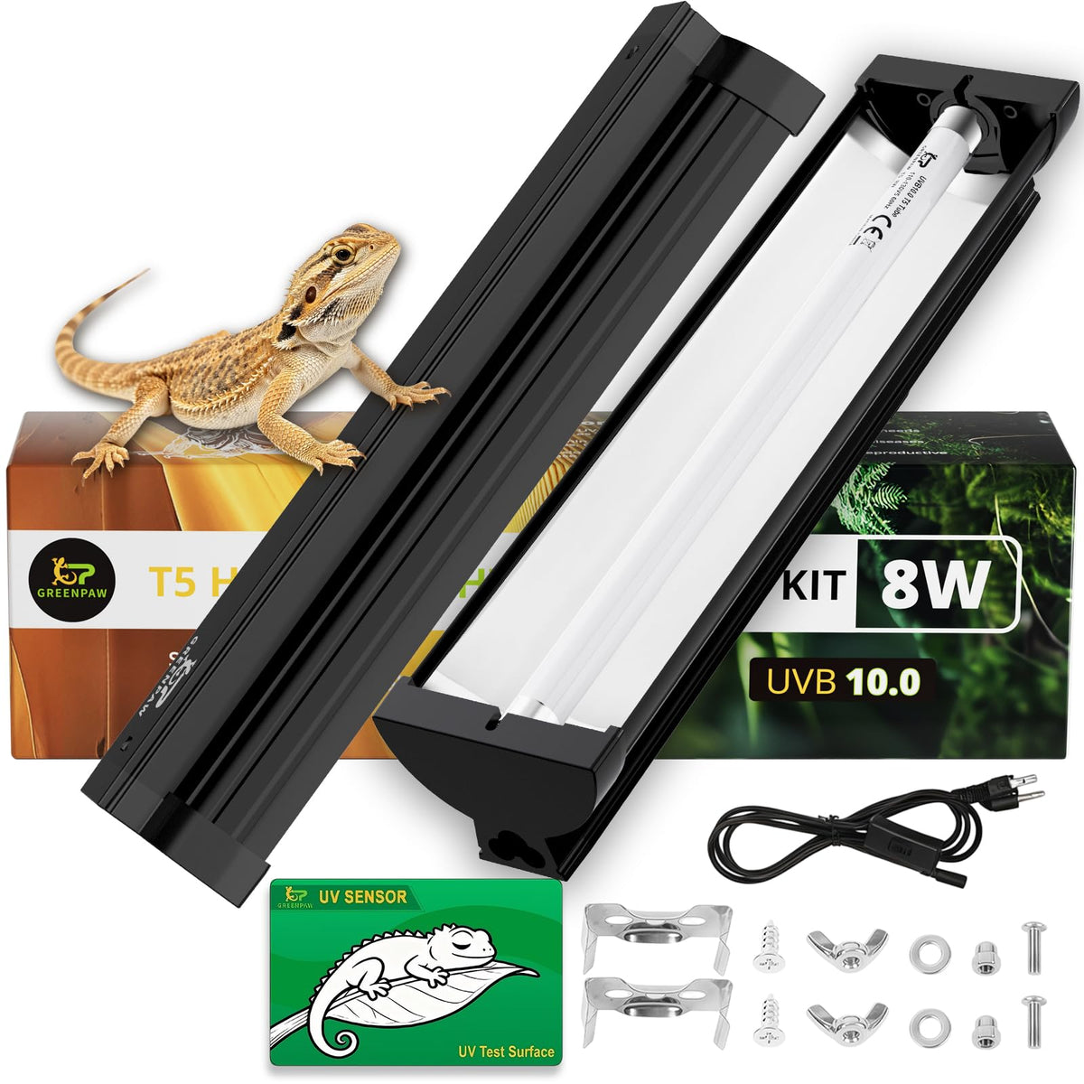 GREENPAW T5 UVB light hood for compact reptile basking setup