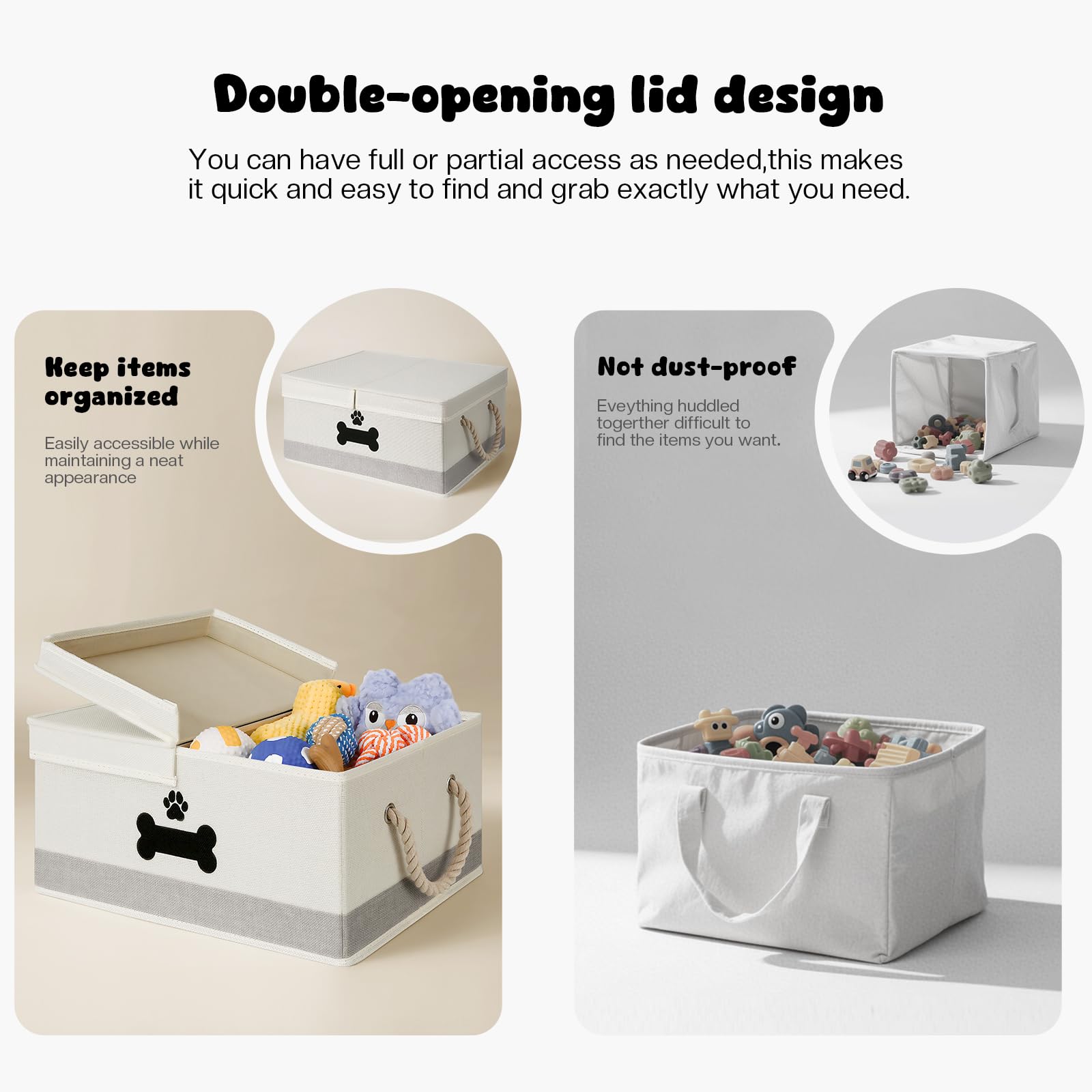 GreenPetopia beige and gray toy basket complements home decor.