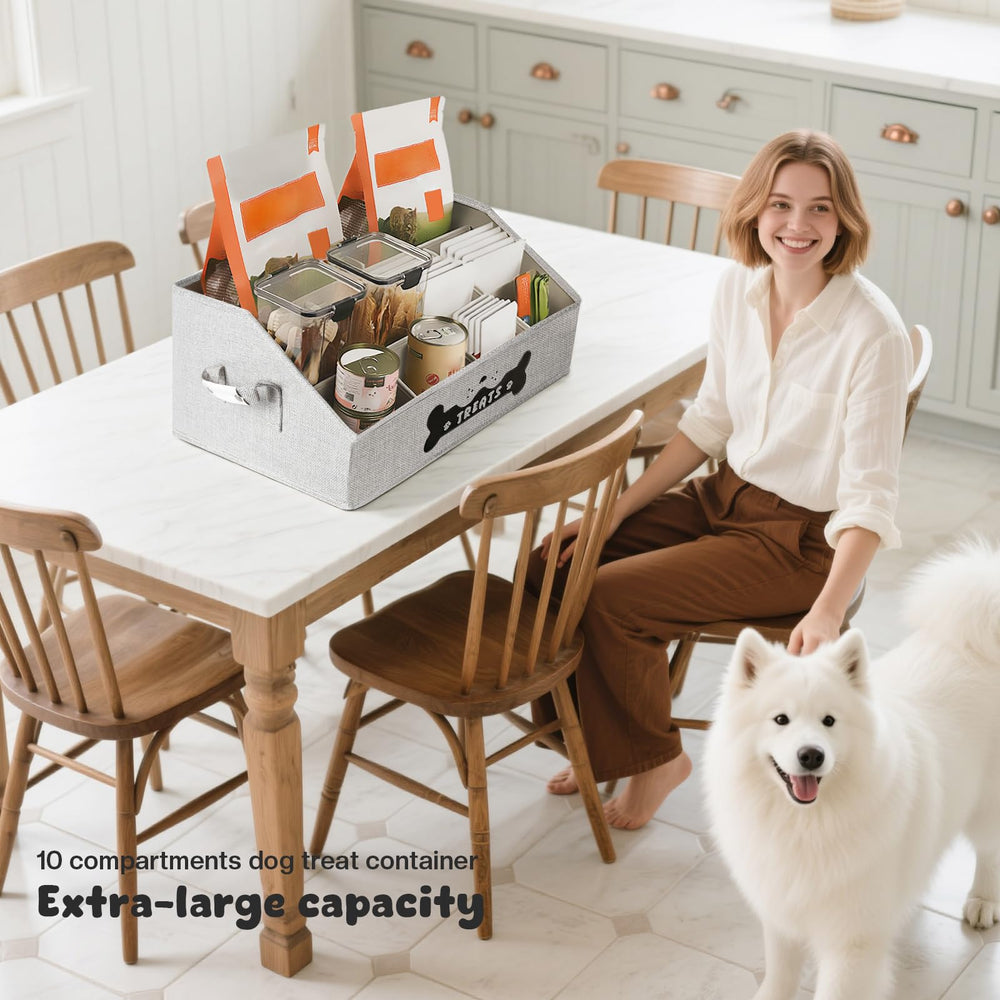 GreenPetopia storage organizer with removable dividers adapts to various treat sizes