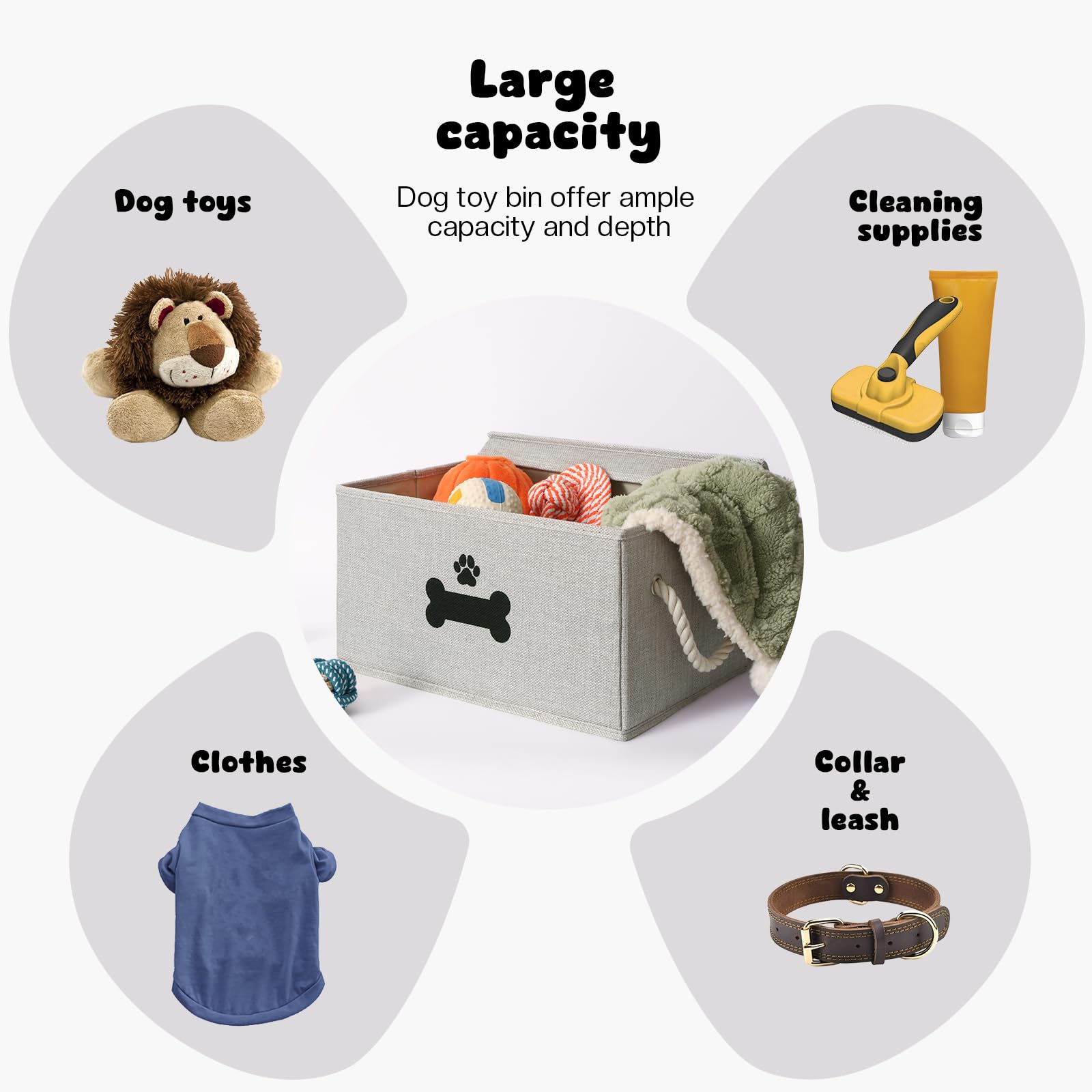 GreenPetopia dog toy basket with lid, cotton rope handles for easy lifting.