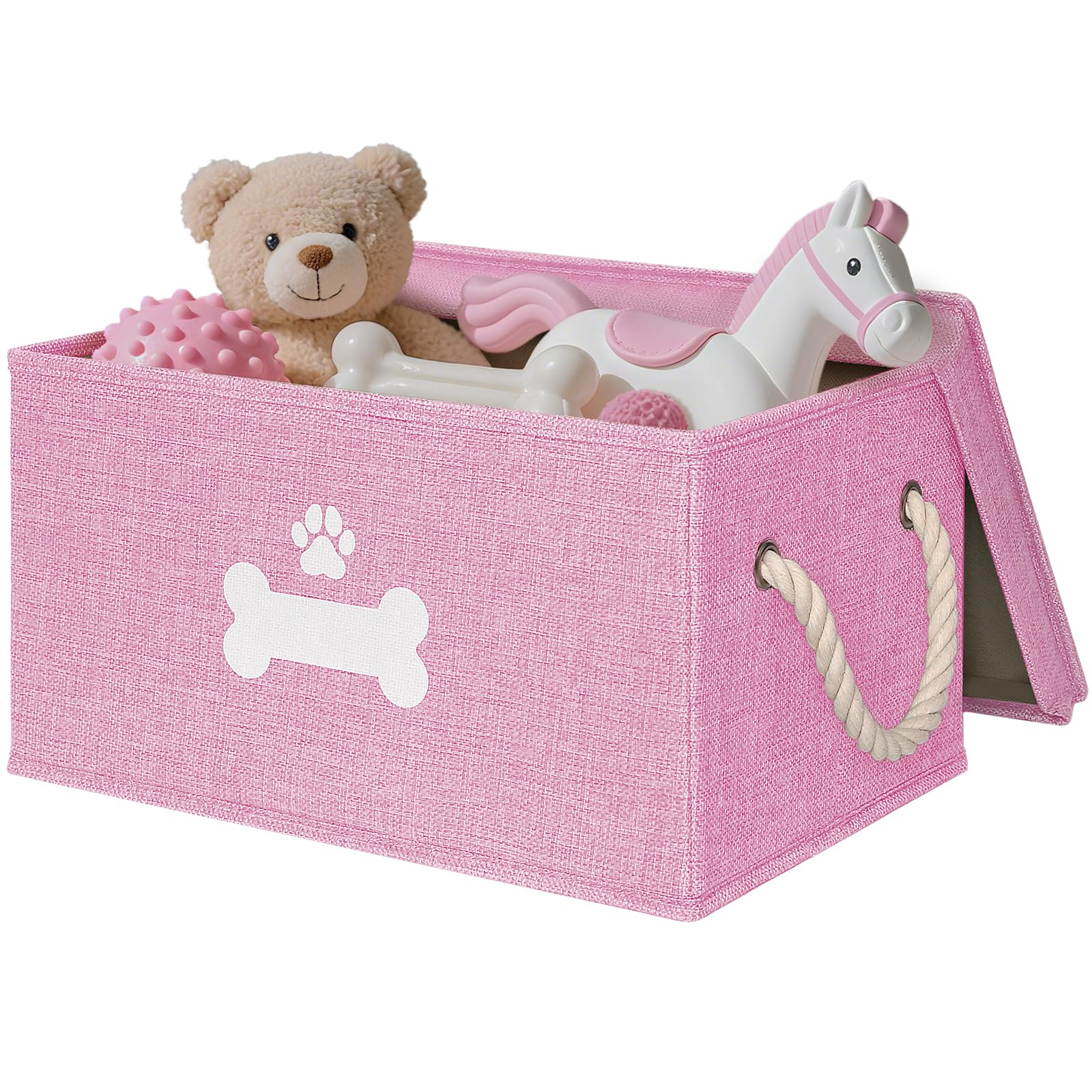 GreenPetopia dog toy basket with lid, pink keeps clutter organized
