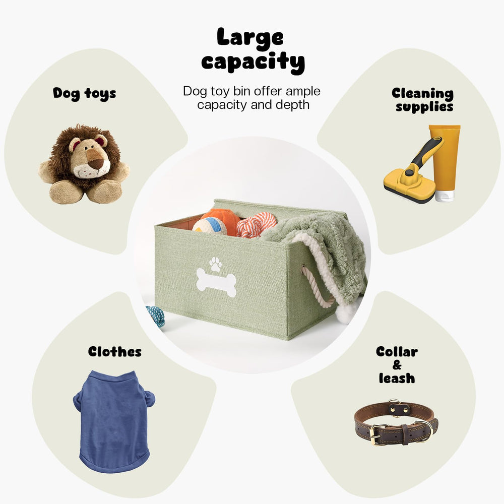 GreenPetopia dog toy basket with lid open shows storage space.