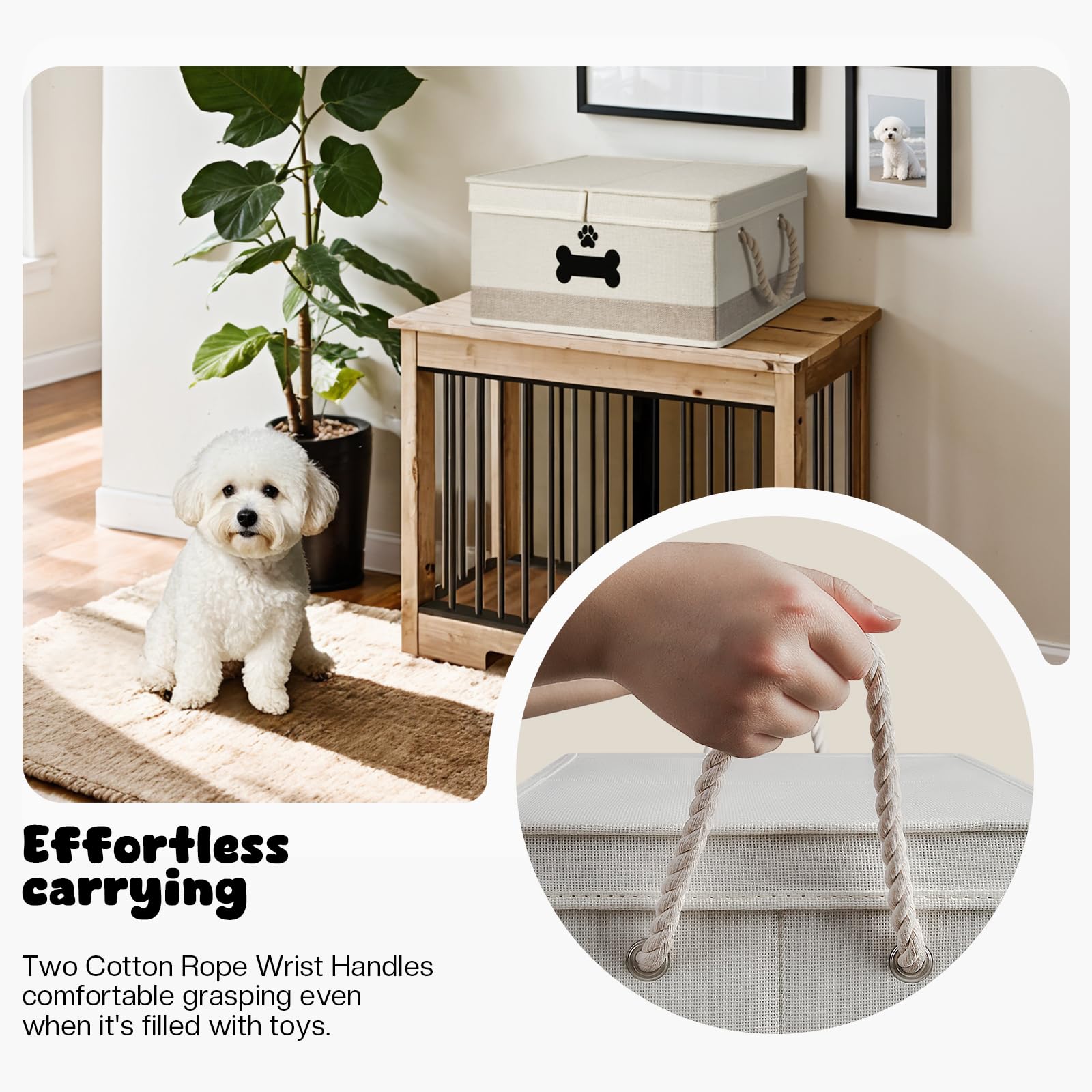 GreenPetopia toy storage basket with rope handles for easy carrying.