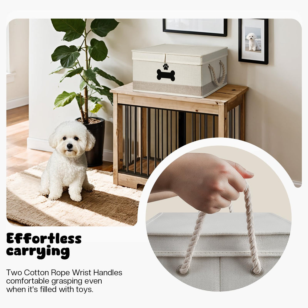 GreenPetopia toy storage basket with rope handles for easy carrying.