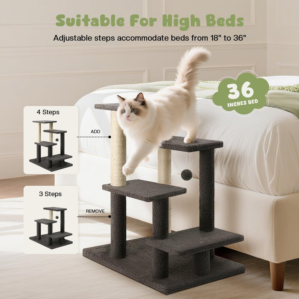 GreenPetopia gray velvet steps offer traction and comfort during climbs.