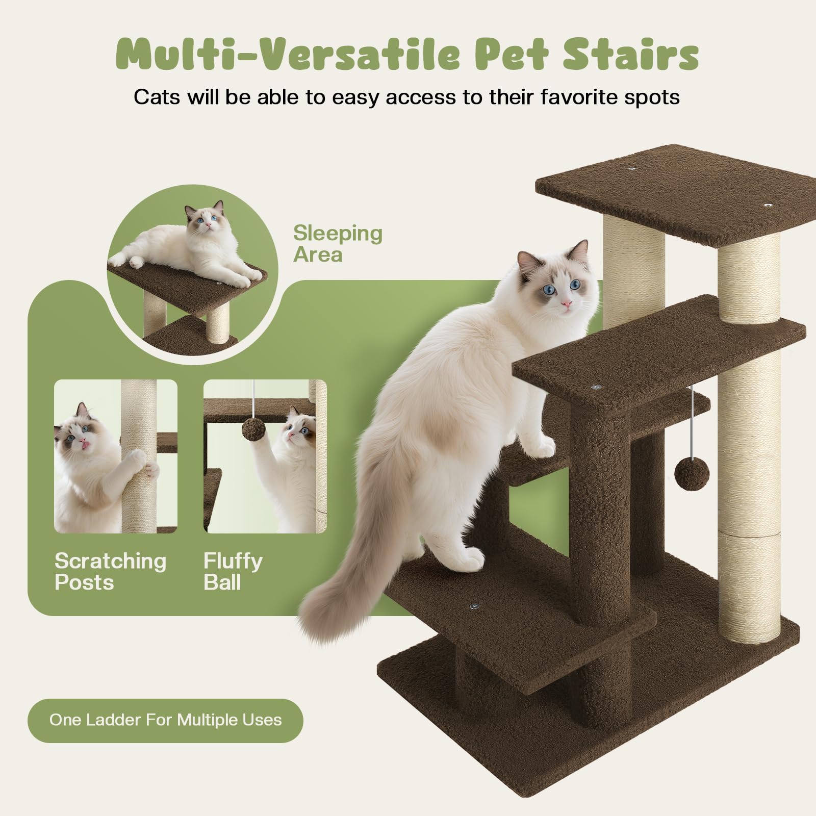 GreenPetopia pet steps with sisal posts for claw sharpening and playful scratching