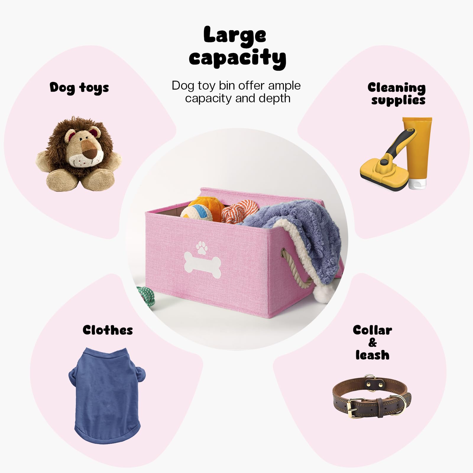 GreenPetopia pink toy bin with cotton rope handles for easy lifting