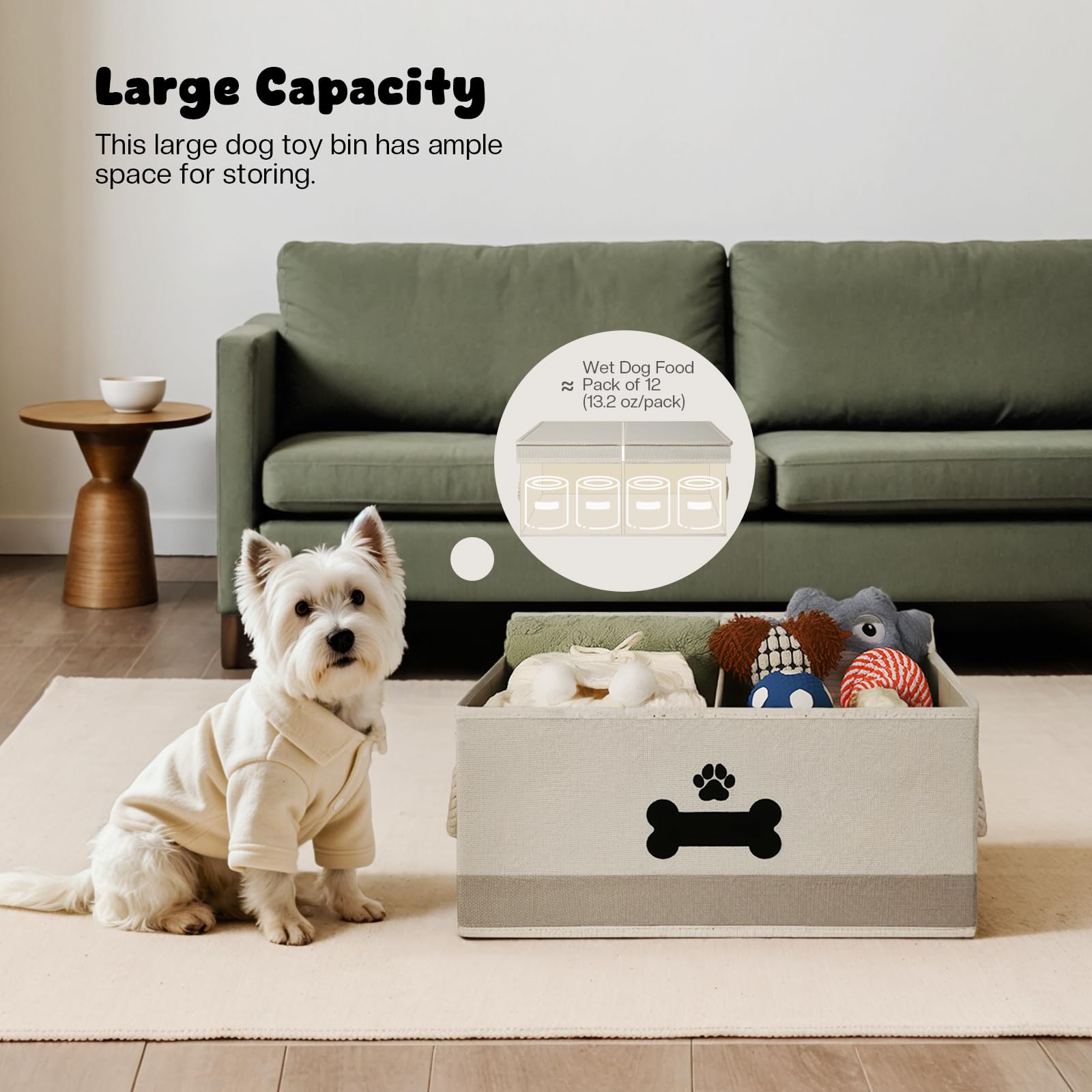 GreenPetopia divided toy bin with removable divider keeps playthings neatly organized.