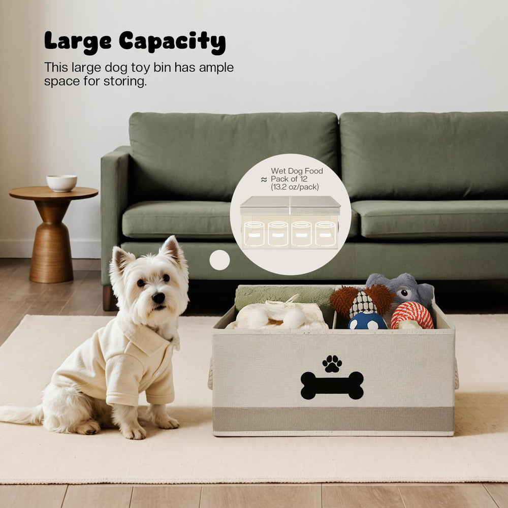 GreenPetopia divided toy bin with removable divider keeps playthings neatly organized.