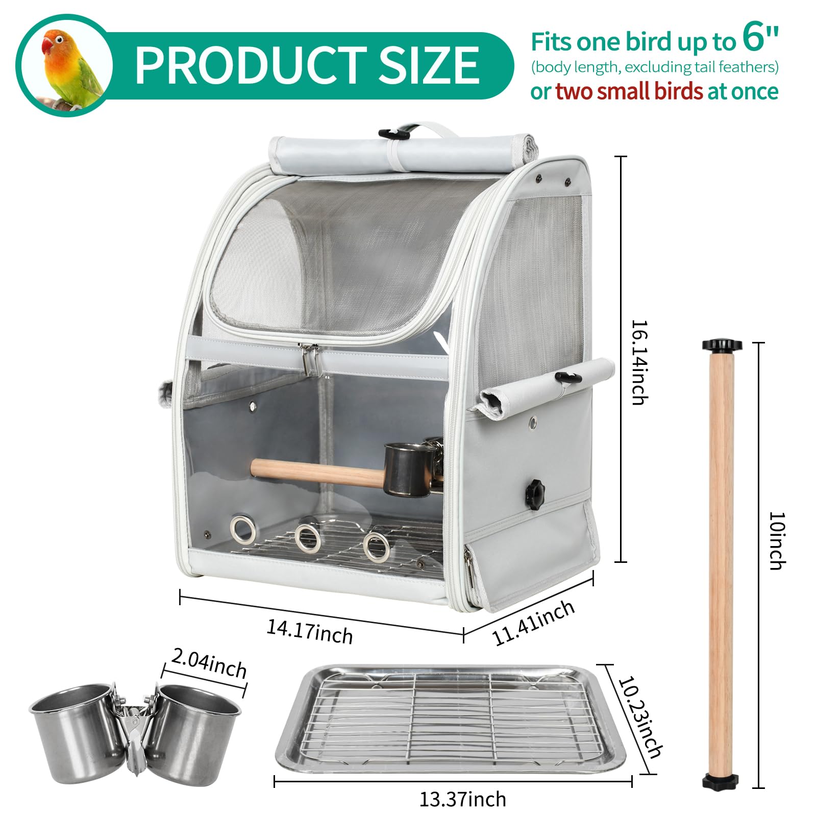 Gregce bird carrier backpack side view highlighting breathable design for small birds