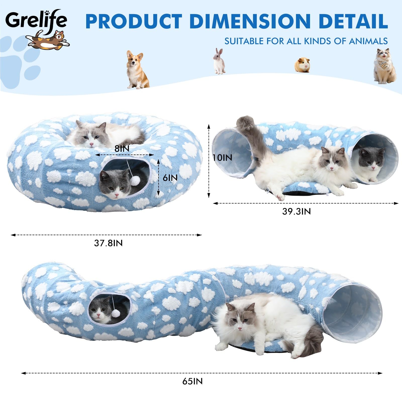 Grelife cat tunnel adjustable-arc encourages exploration and exercise in homes.