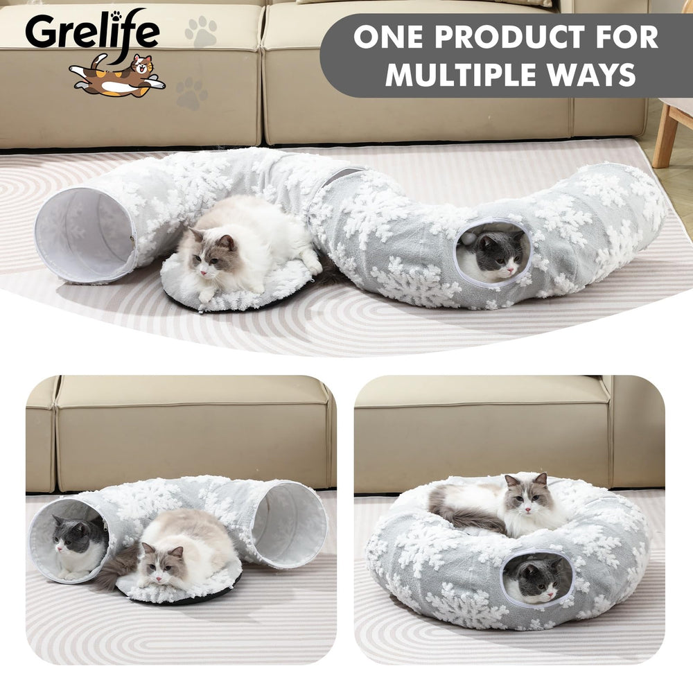 Grelife cat tunnel bed adjustable configuration boosts cat exploration.