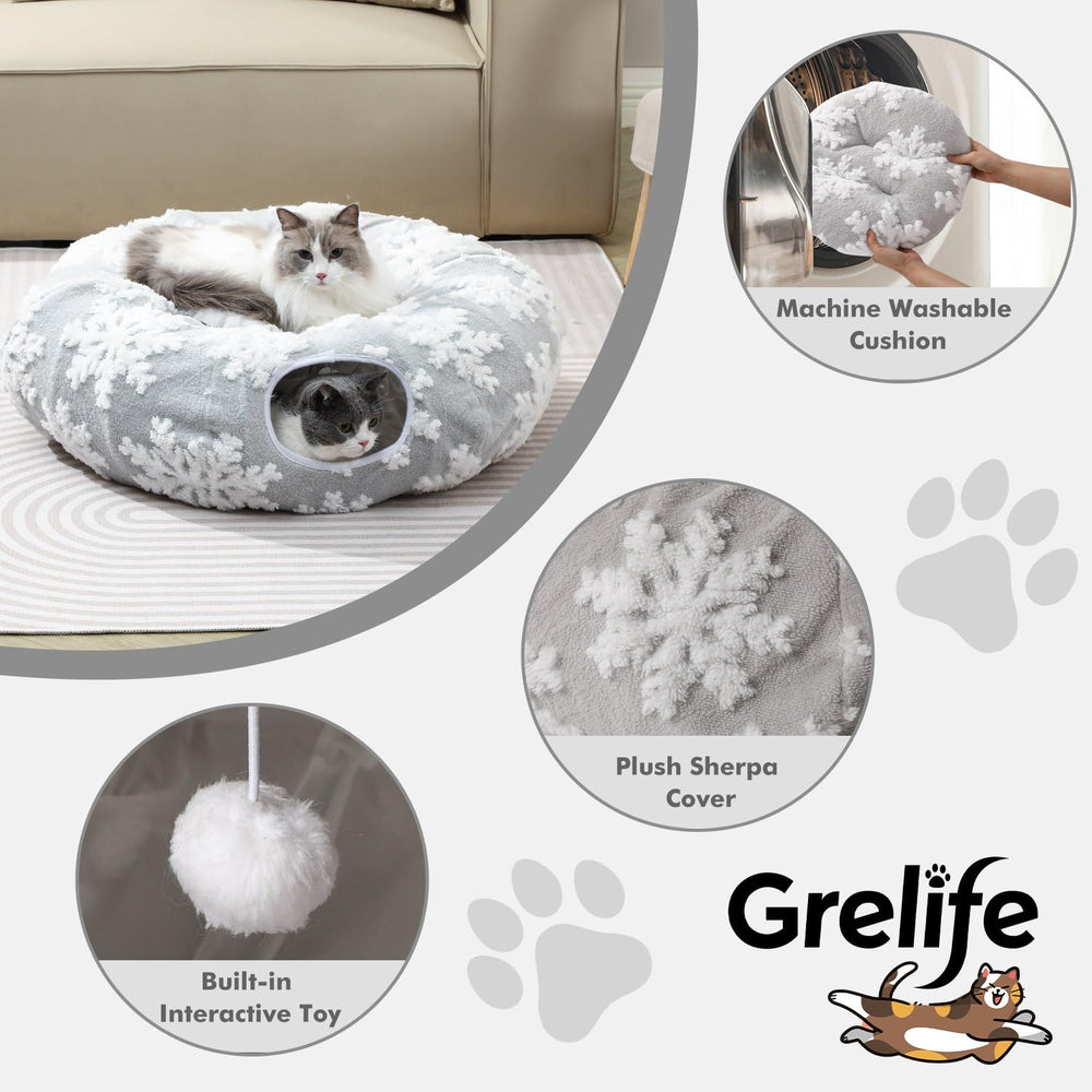 Grelife cat tunnel bed durable stitching supports energetic play.