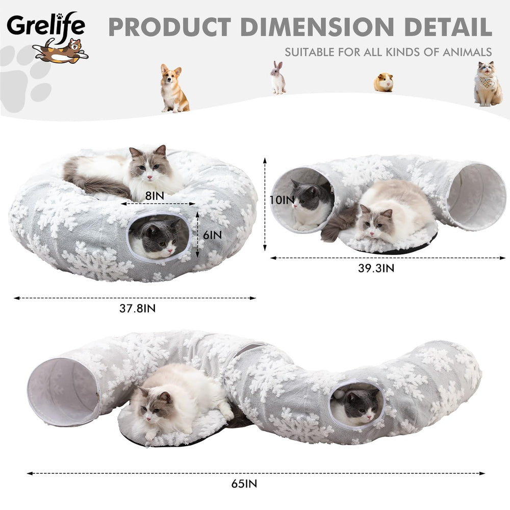 Grelife cat tunnel bed removable cushion for easy washing.