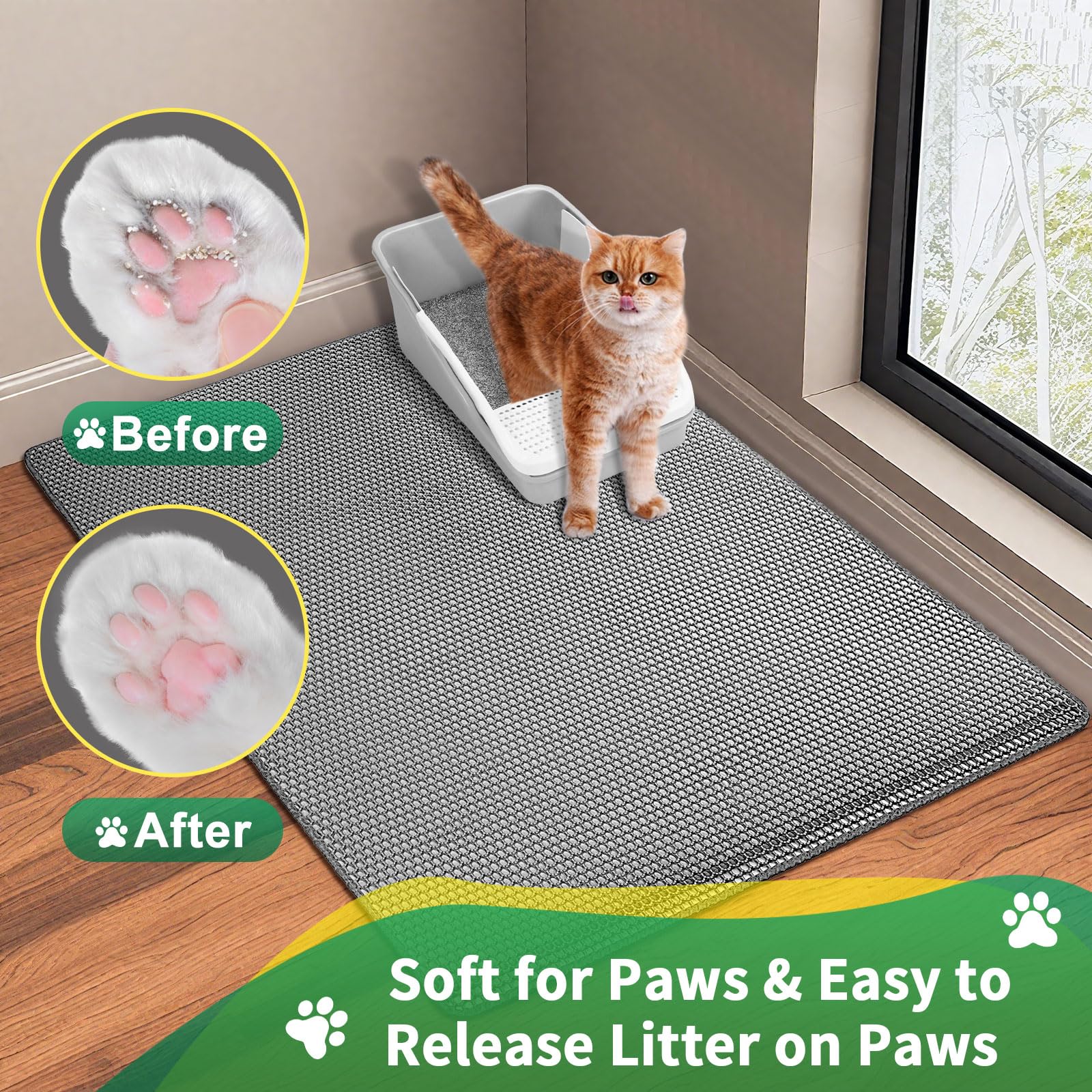 GRELY mat highlights 5mm edge that contains scattered litter on floors.