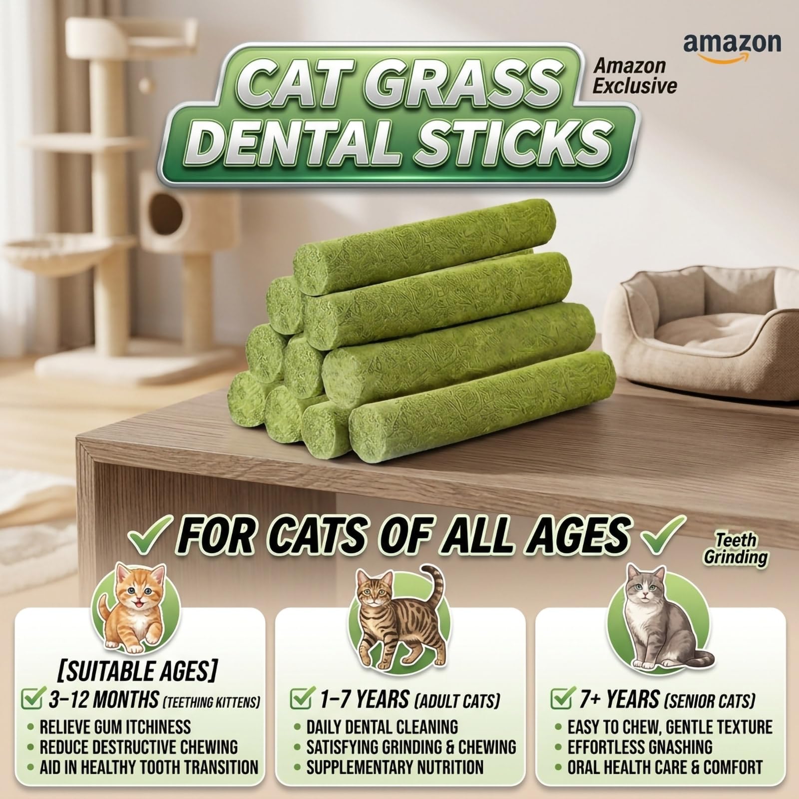 GREMBEB catgrass teething stick placed as a training reward at home