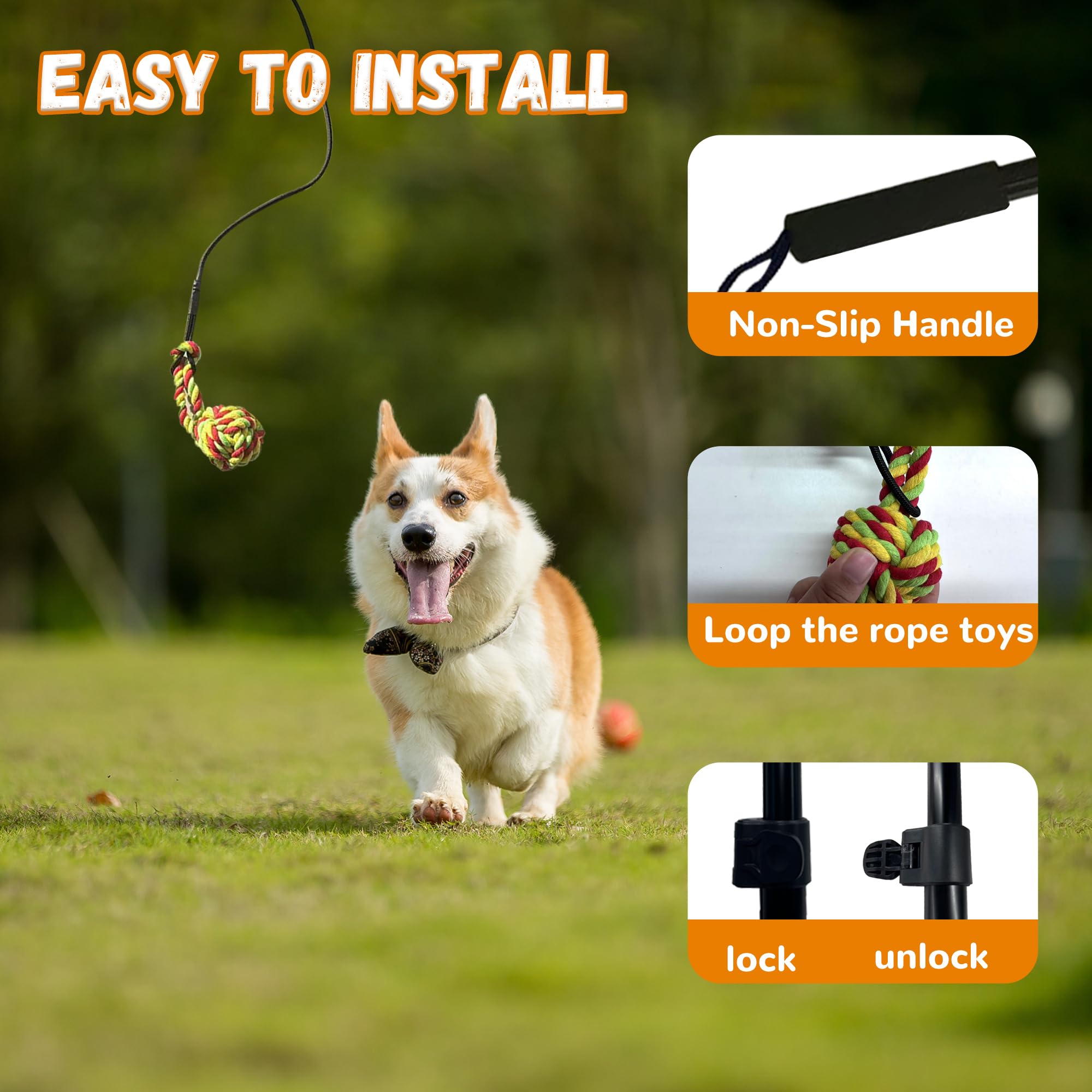 GRETMIX Flirt Pole adjustable length for different dog sizes