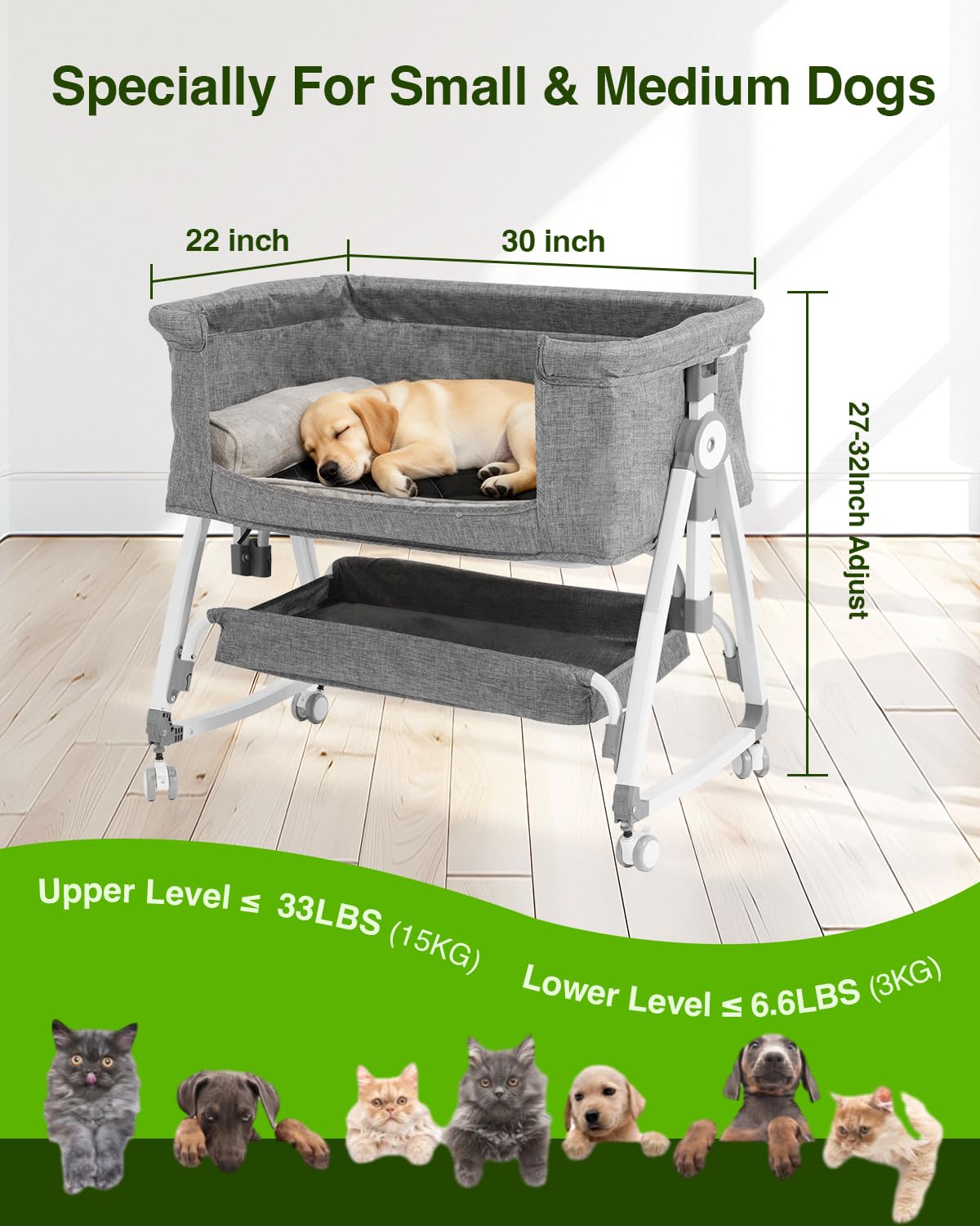Grevigily Bedside Dog Bed Sleeper height adjustment aligns with your bed height