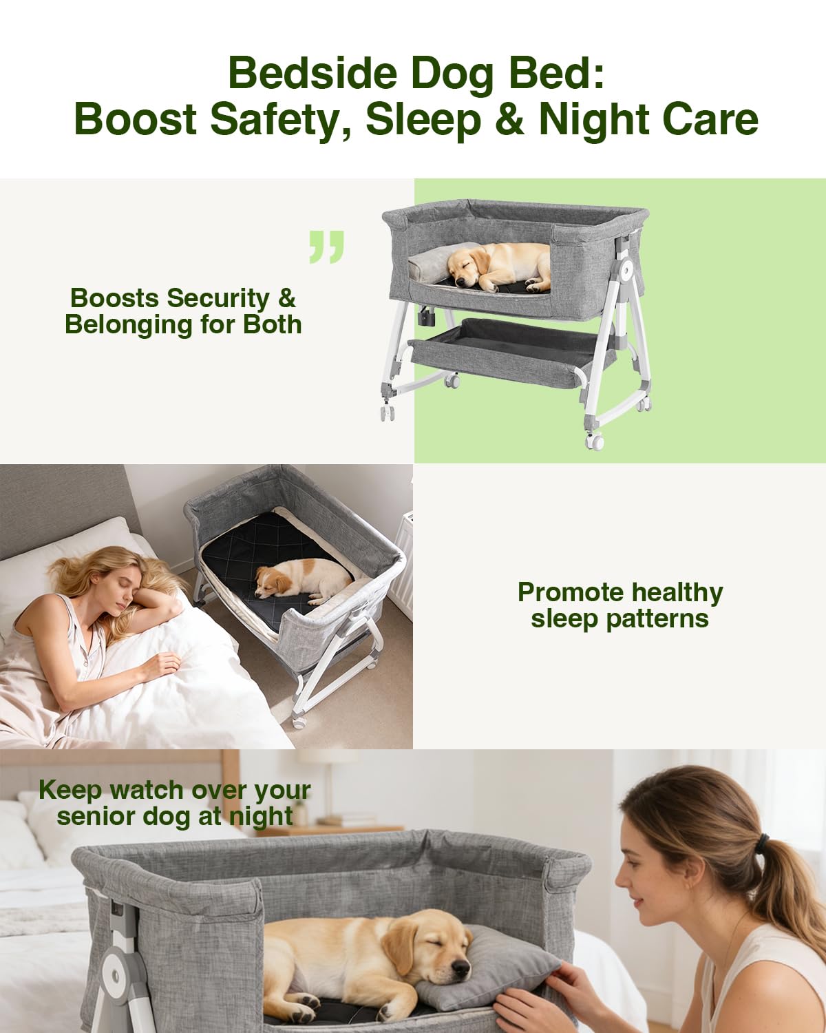 Grevigily Bedside Dog Bed Sleeper under-storage keeps toys and essentials handy
