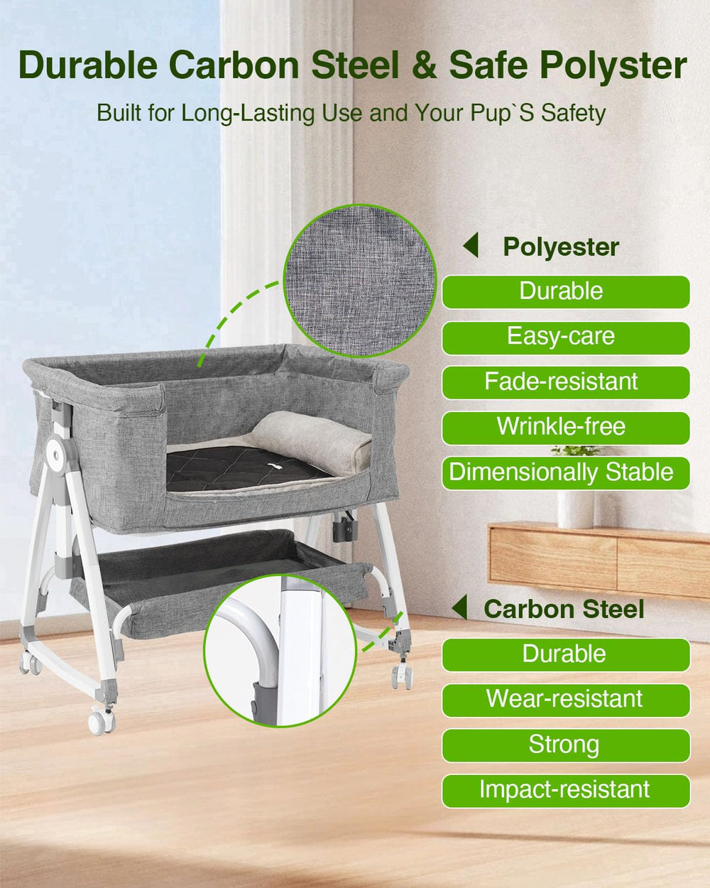 Grevigily Bedside Dog Bed Sleeper waterproof pee pad supports year-round use