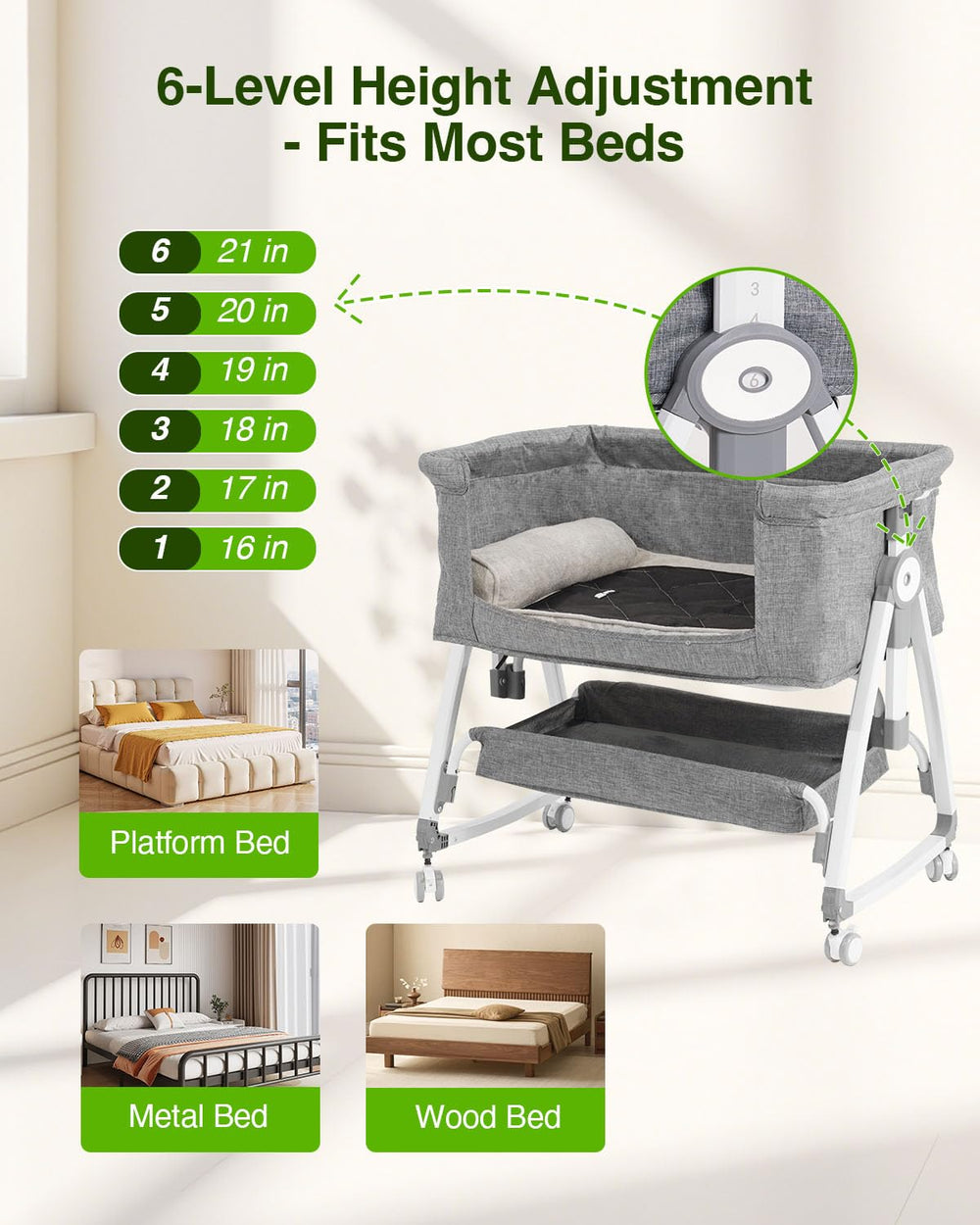 Grevigily Bedside Dog Bed Sleeper wheels locked keep it stable between rooms