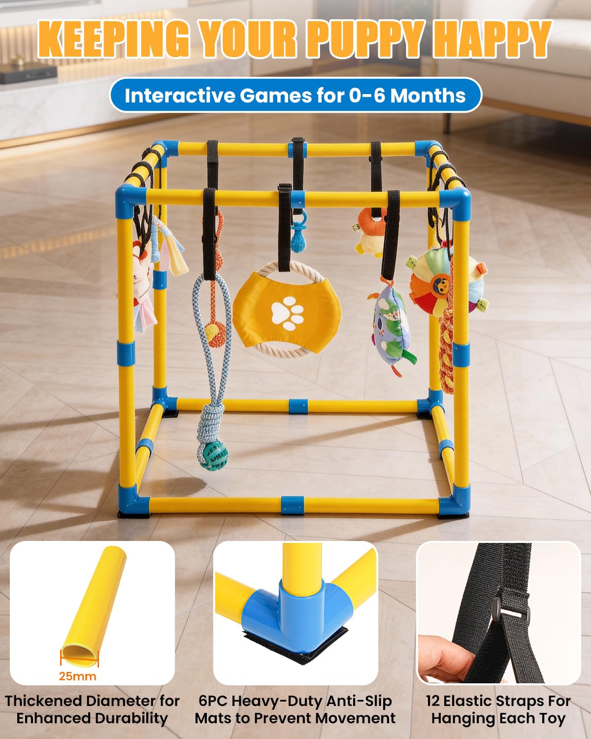 Grevigily Puppy Play Gym toy set, four teething toys for soothing gums.