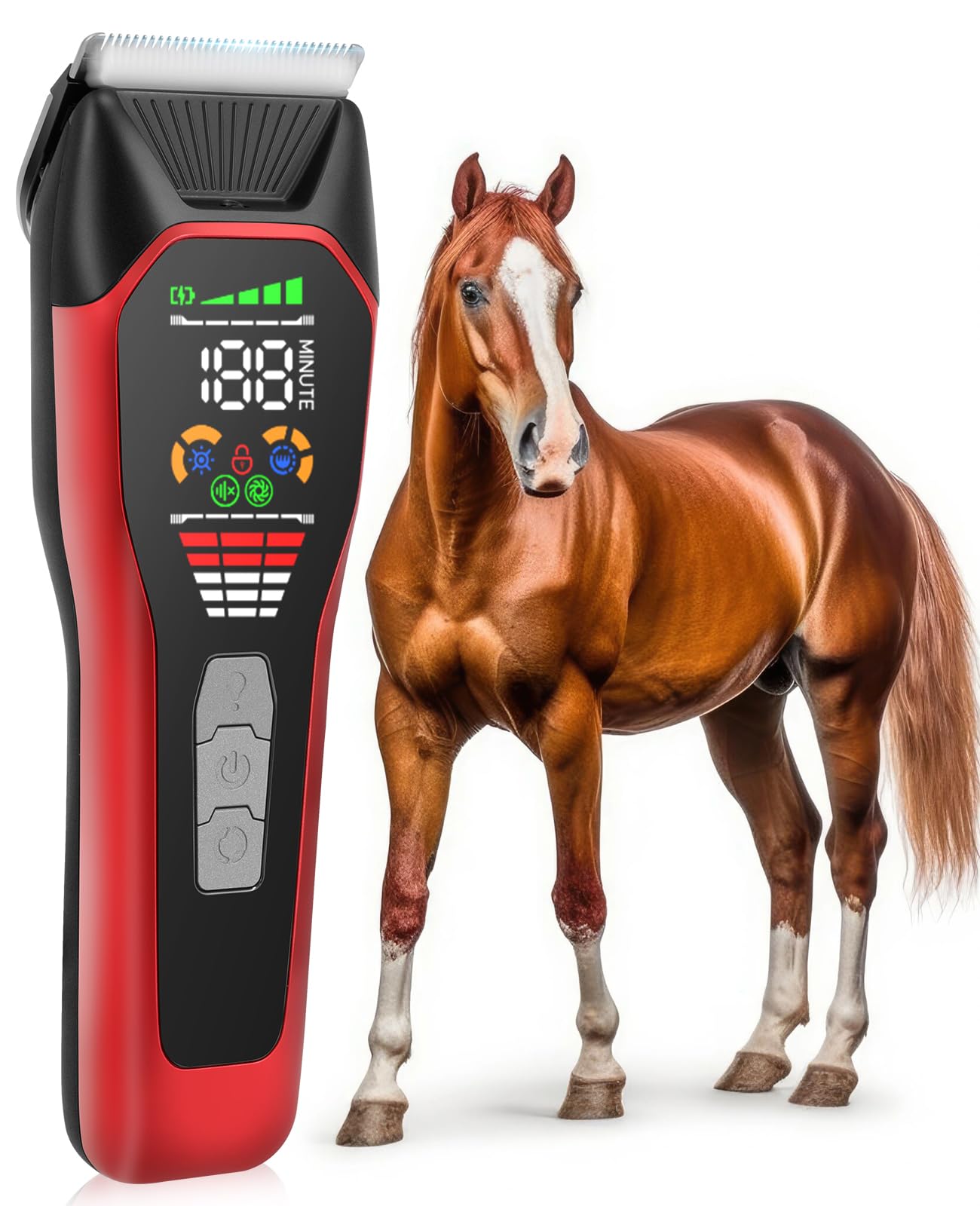 Grimgrow Horse Clippers with 50mm detachable ceramic blade for thick coats.