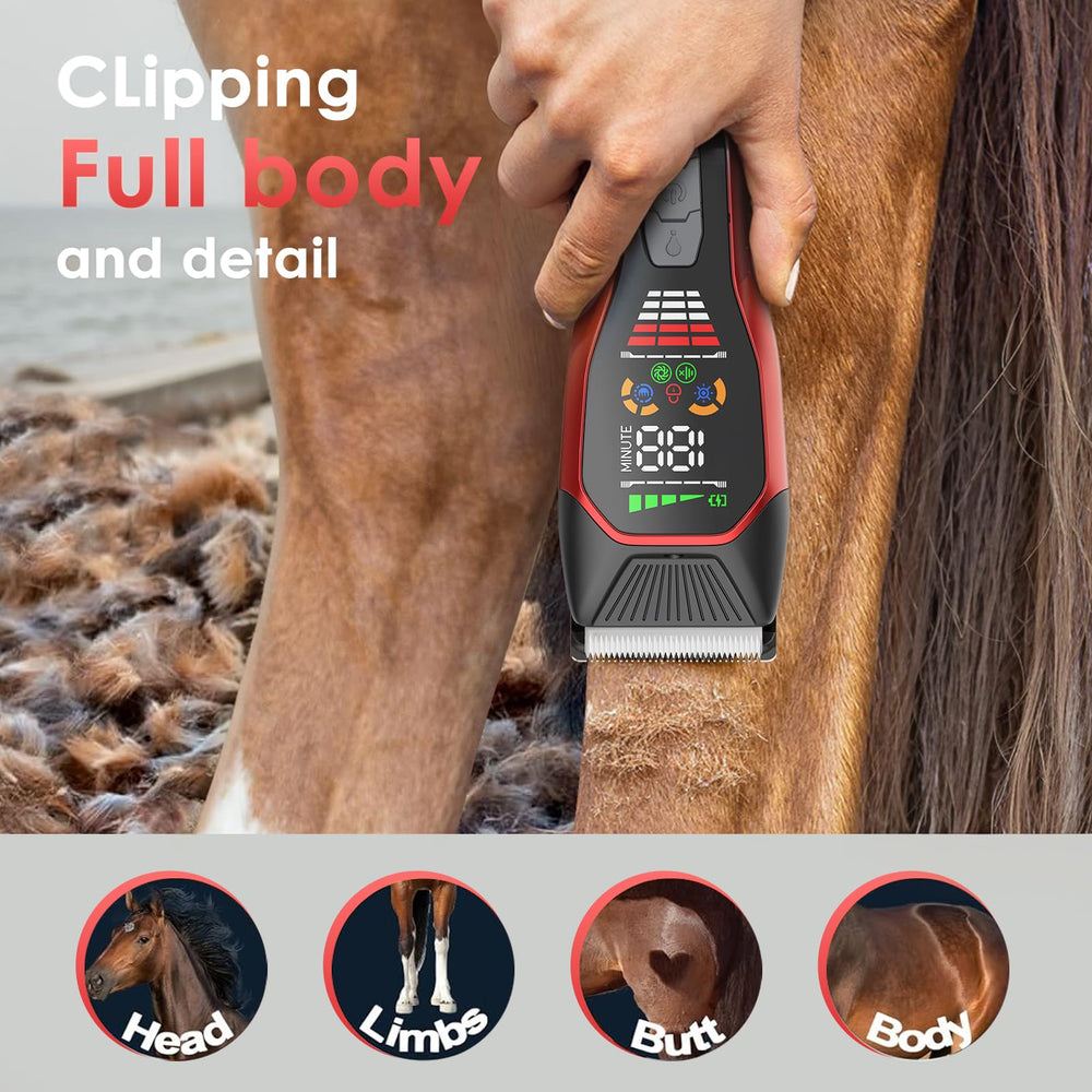 Grimgrow Horse Clippers digital display shows battery and speed at a glance.