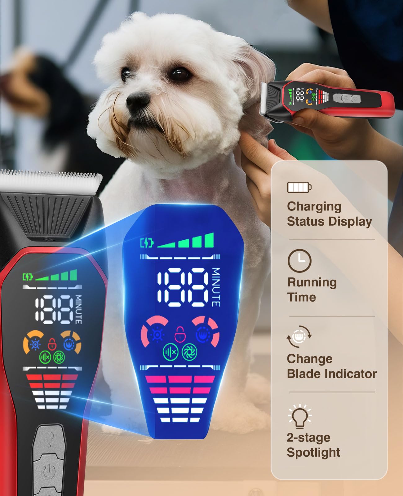 Grimgrow Horse Clippers LED light enhances visibility during grooming.