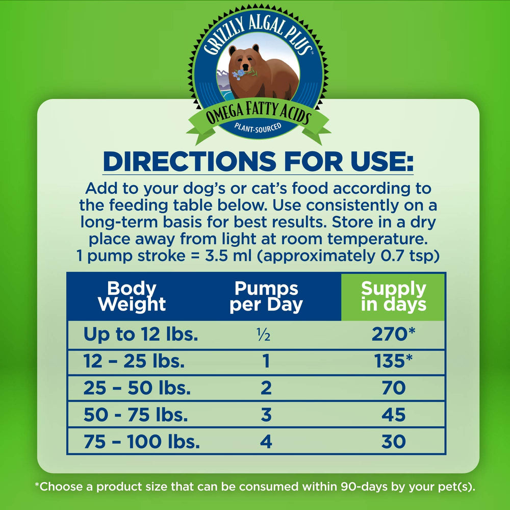 Grizzly Algal Plus plant-based omega-3-6-9 highlighting sustainability