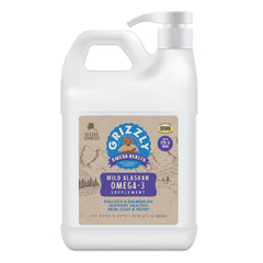 Grizzly Omega Health bottle pour for easy dosing to support skin and coat.