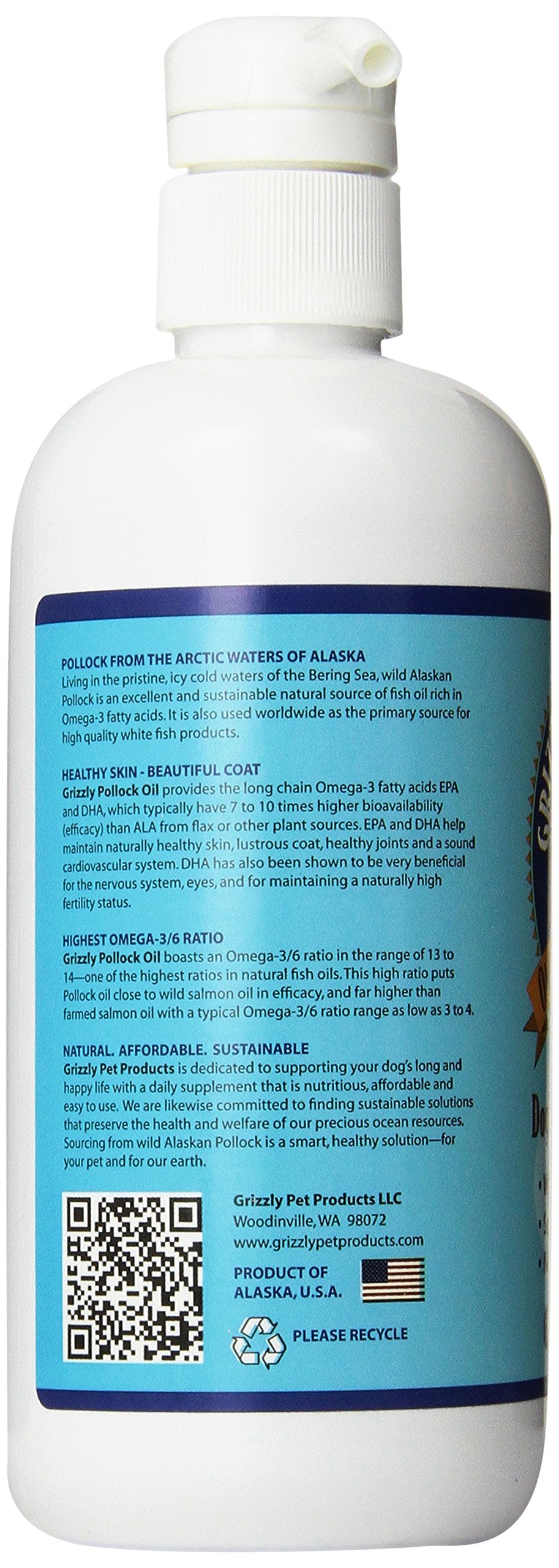 Grizzly Pollock Oil bottle-pour for easy dosing and joint mobility support.