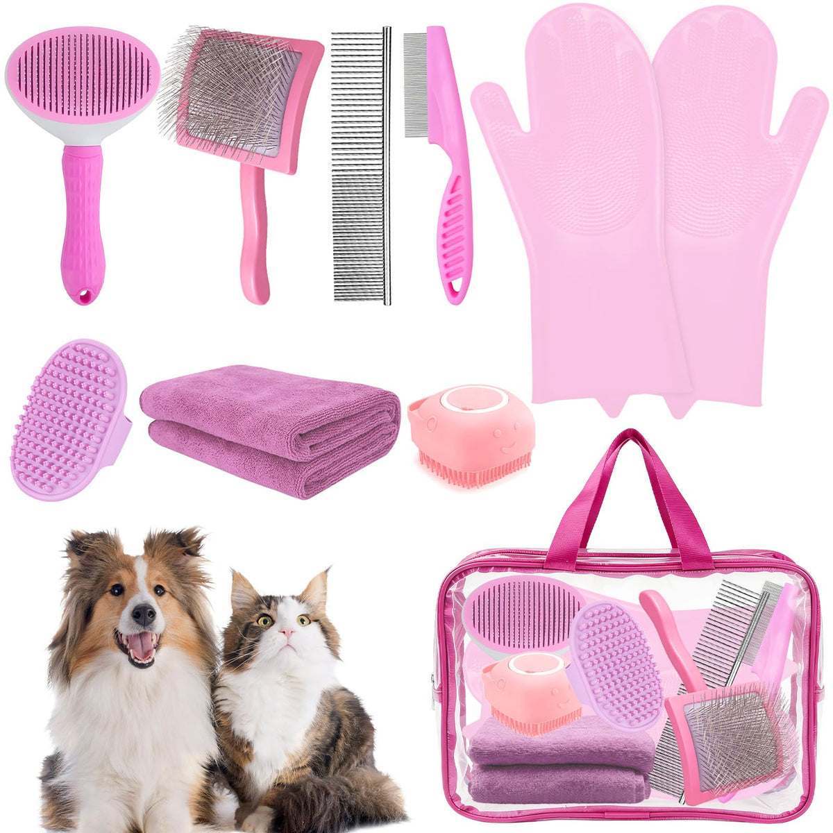 Grnheat 8PCS dog slicker brush kit for efficient brushing.