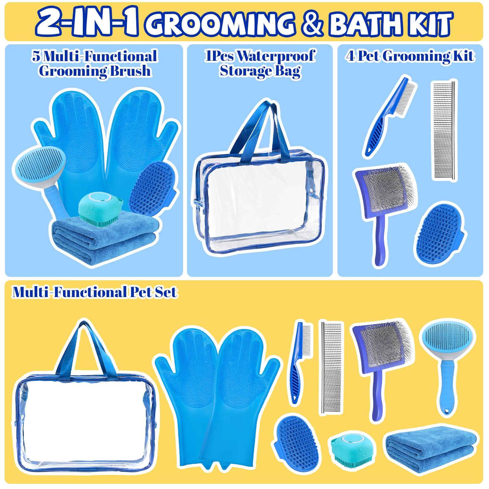 Grnheat dog slicker brush kit blue, deshedding rake reducing loose fur