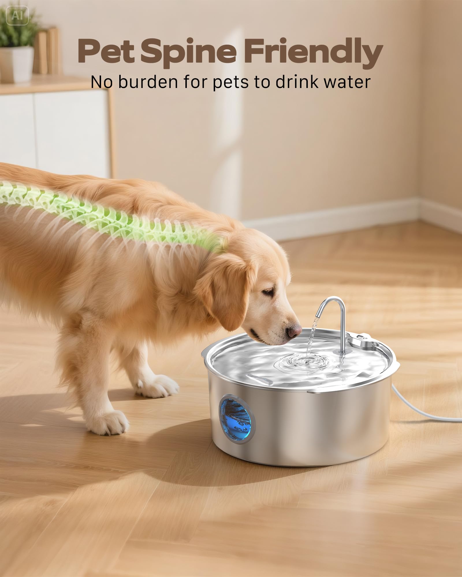 GROOKPET 12-liter tank reduces refill frequency for households with multiple pets.