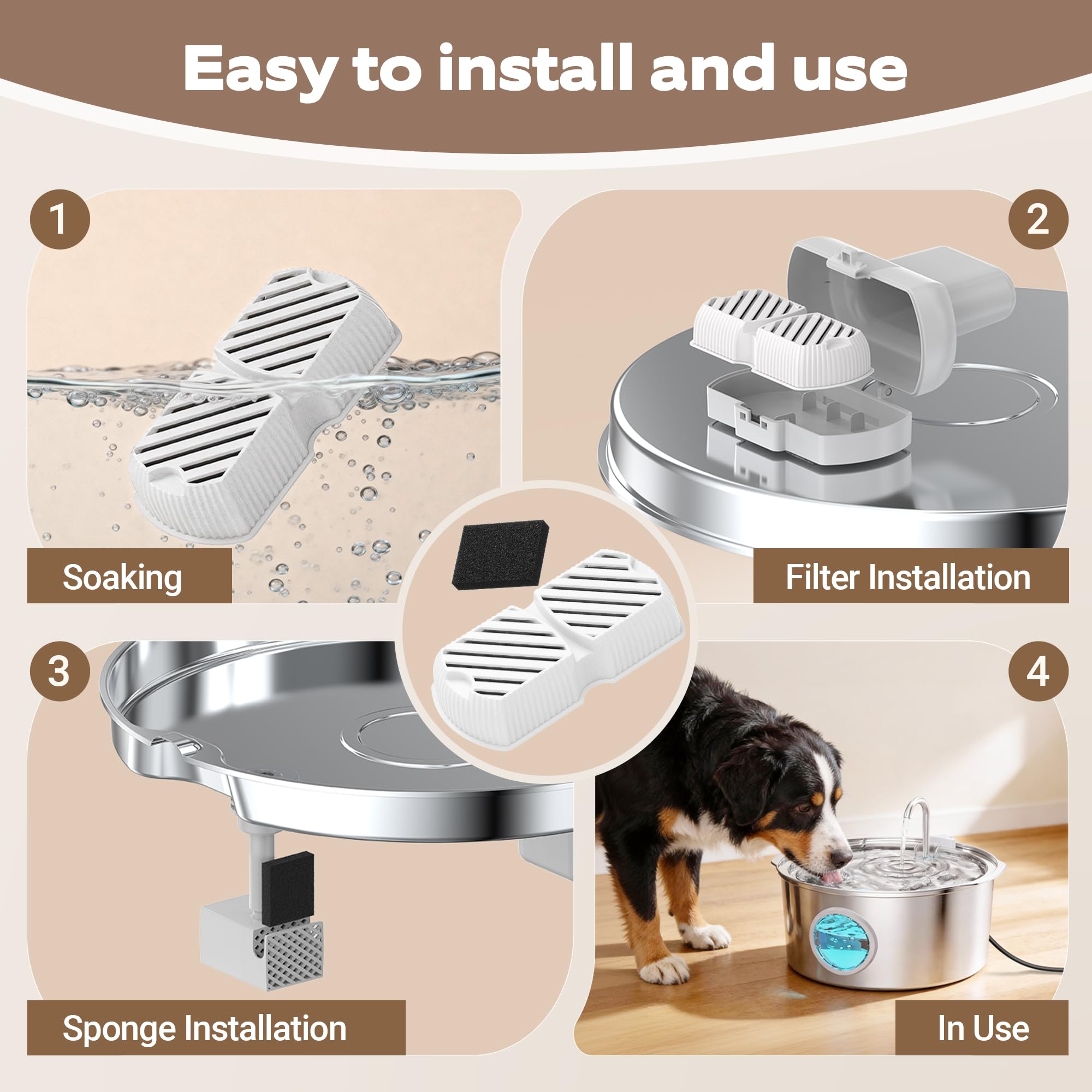 Easy installation into GROOKPET dog water fountain.