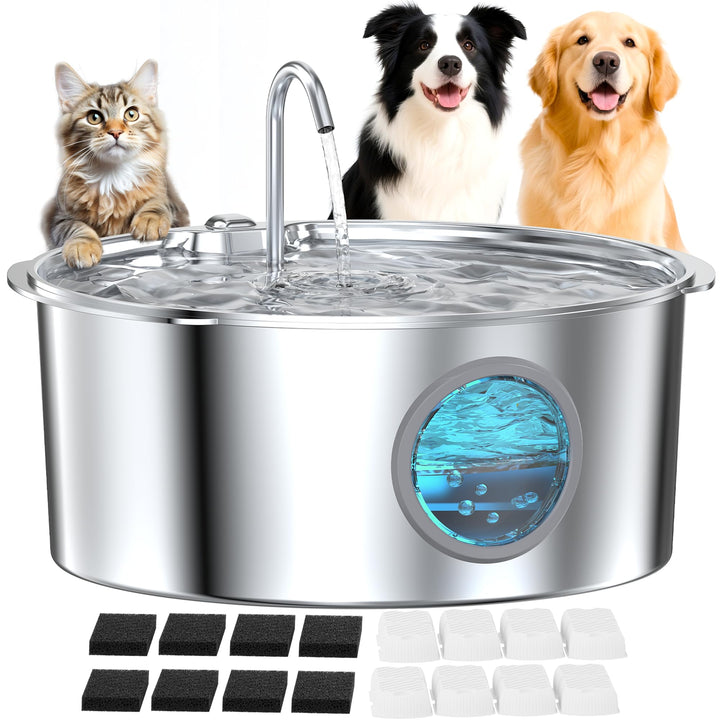 GROOKPET large dog fountain in stainless steel provides steady hydration with a quiet flow for multi-pet homes