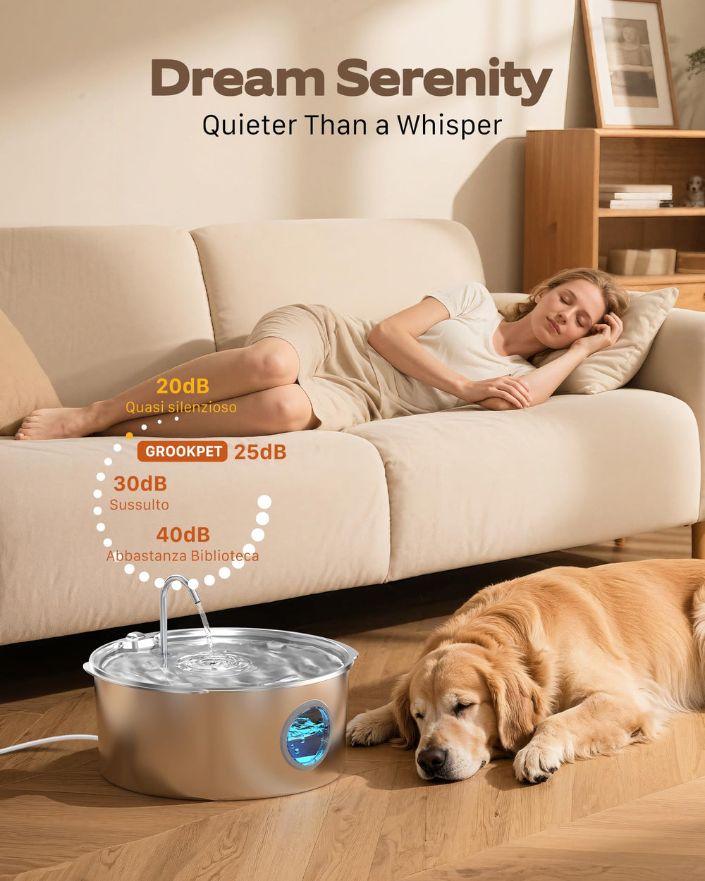 GROOKPET deep drinking tray supports large-dog comfort.