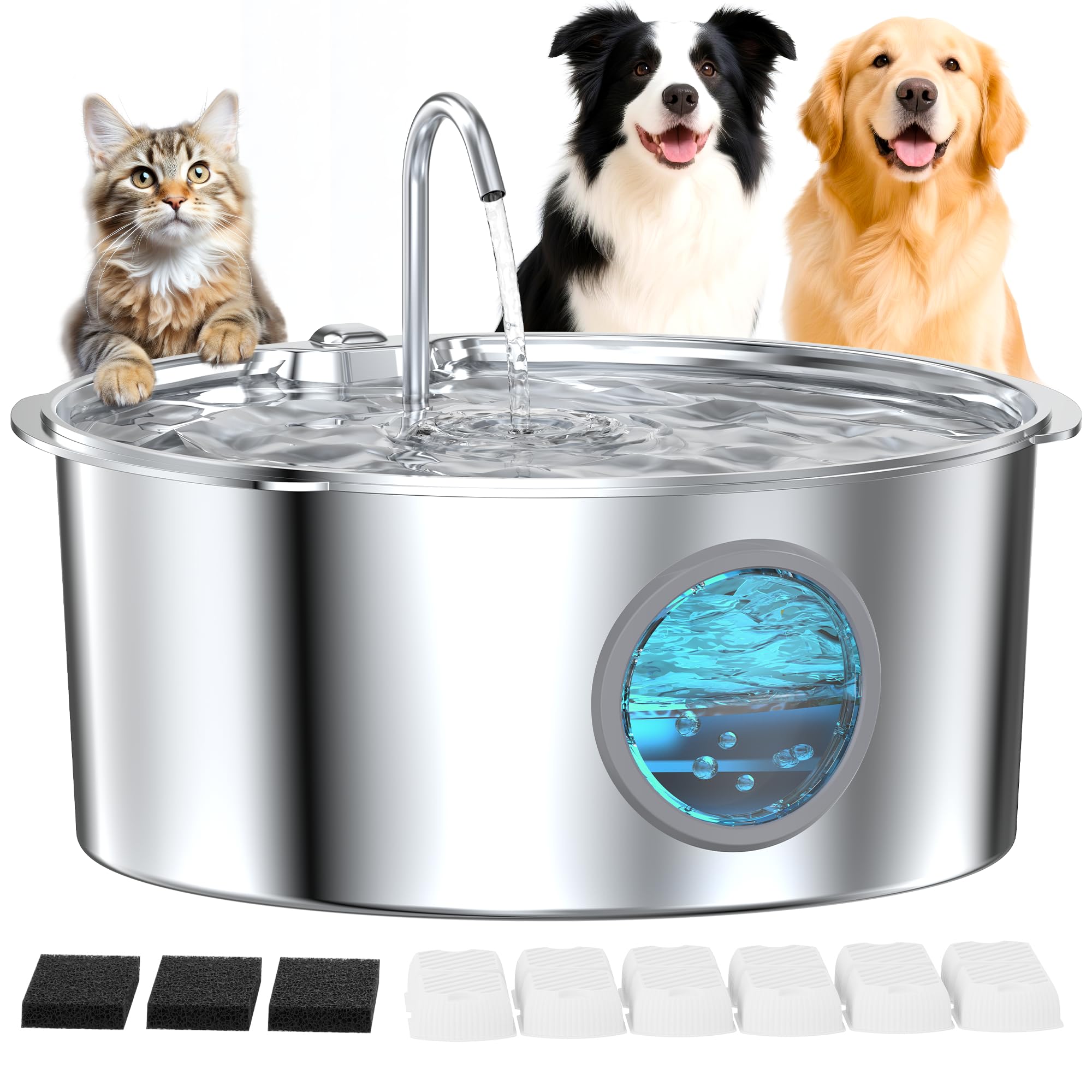 GROOKPET large dogs water fountain in stainless steel promotes hygienic hydration.