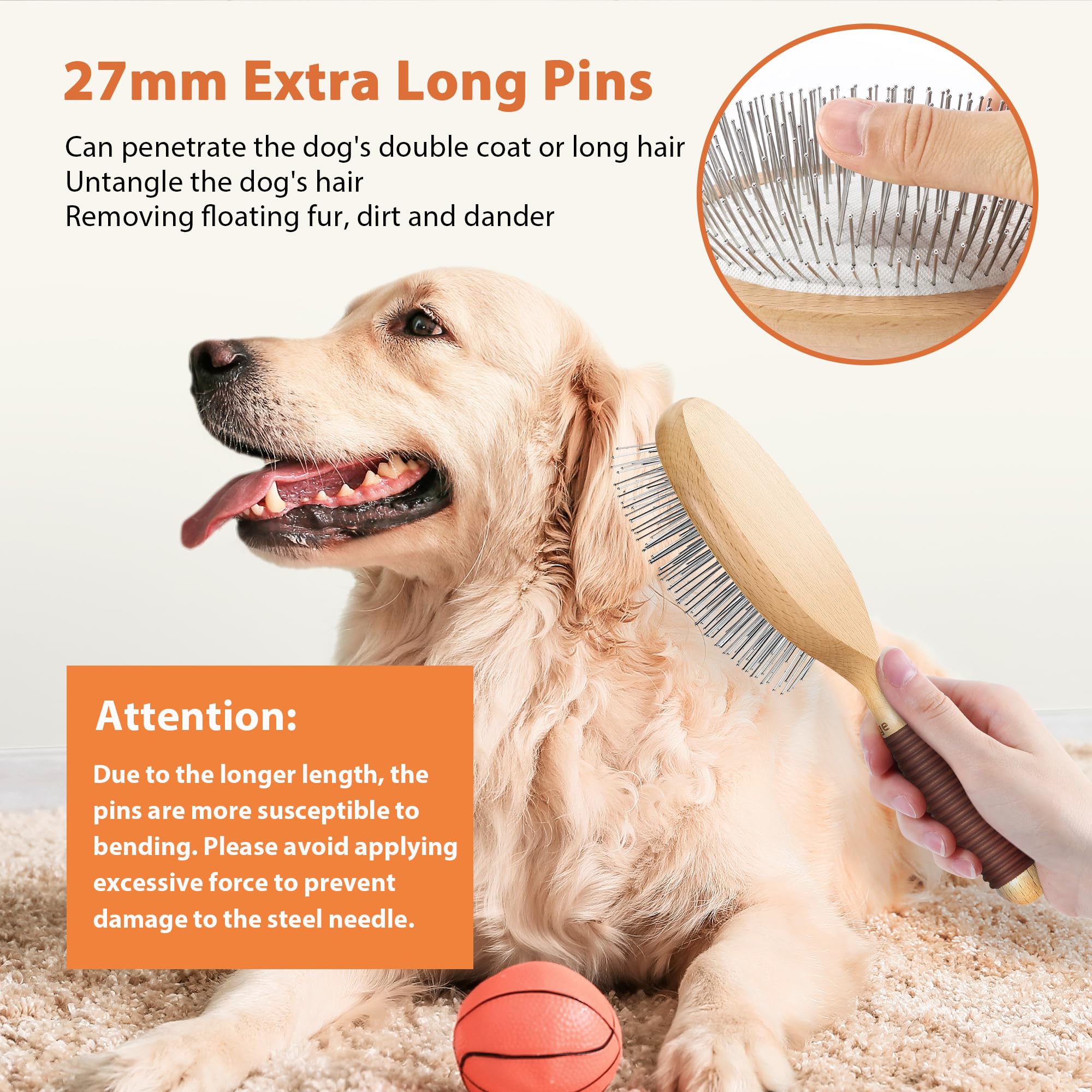 Beech wood handle on GROOMAGE dog brush for durability