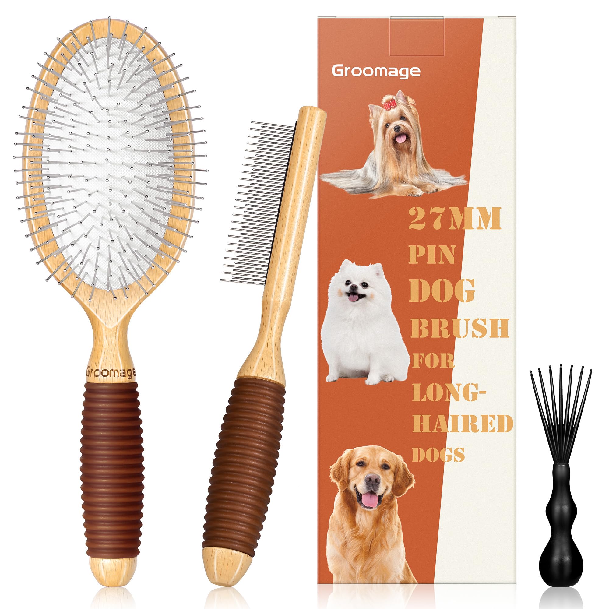 GROOMAGE dog brush longhaired 27mm pins for gentle deshedding and coat smoothing