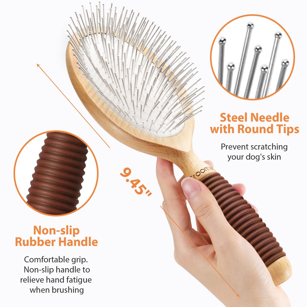 Ergonomic non-slip rubber handle on GROOMAGE brush for comfort