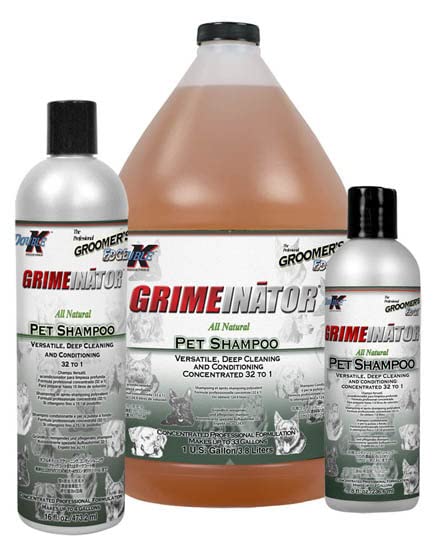 Groomers Edge Grimeinator label close-up highlights concentrated formula for tough dirt.