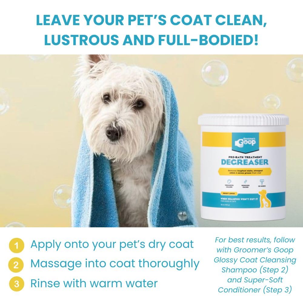 Groomer's GOOP fluffy-coat-finish visuals imply a lighter, more voluminous post-bath coat.