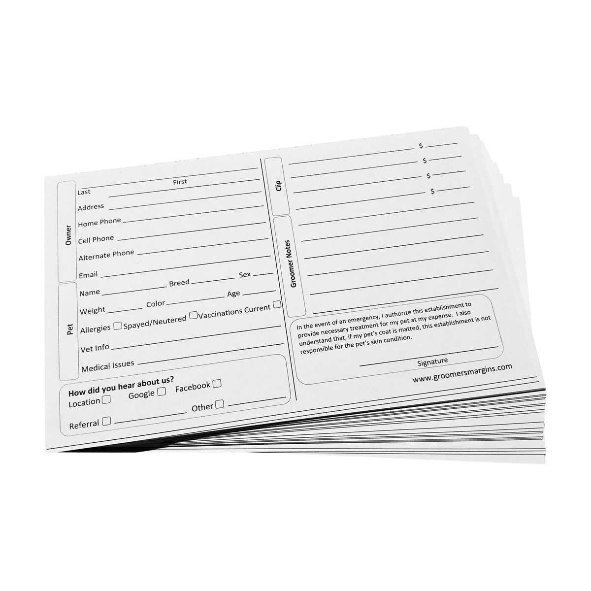 Groomers Margins 100 dog grooming client card front streamlines check-in and records.